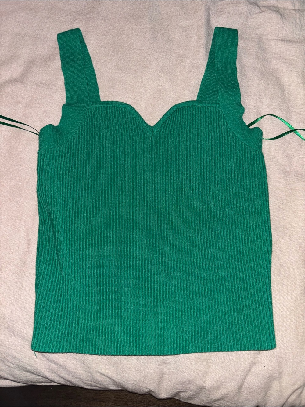 Boutique Green Ribbed Sweetheart Tank Top